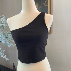 PINK Victoria's Secret Black Asymmetrical Ribber Crop Top